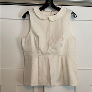 J Crew Factory White Peplum Collared Top